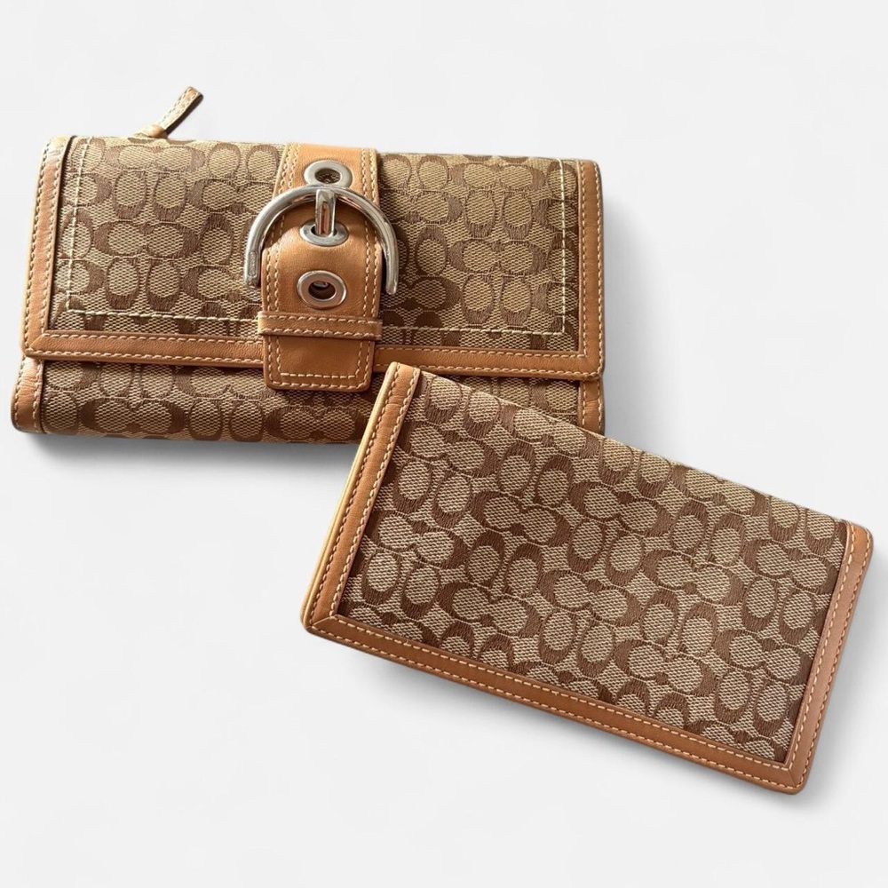 Coach Brown Monogram Wallet and Card Holder Set